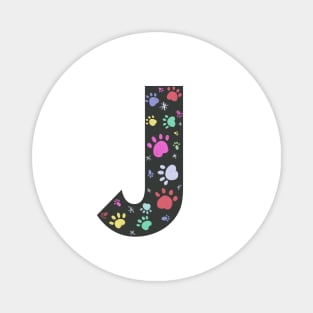 J letter with colorful paw print Magnet